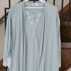 Maternity and Nursing Nightgown with Robe and Belt
